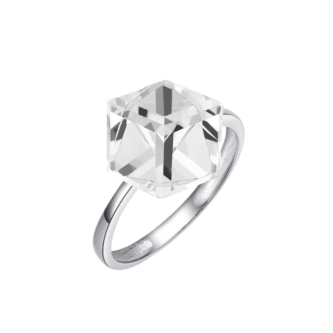 White Cube Crystal Ring